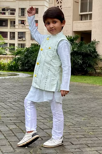 Slant Cut Kurta with Embroidered Jacket and Chudidar