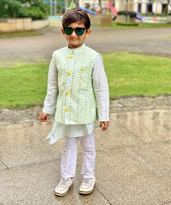 Slant Cut Kurta with Embroidered Jacket and Chudidar 1
