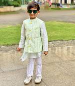 Slant Cut Kurta with Embroidered Jacket and Chudidar