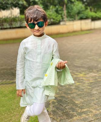 Slant Cut Kurta with Embroidered Jacket and Chudidar 4