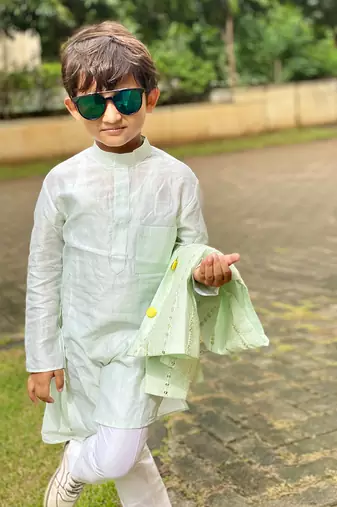 Slant Cut Kurta with Embroidered Jacket and Chudidar