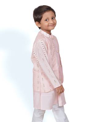 Peach Embroidered attached Jacket with Chudidar 2