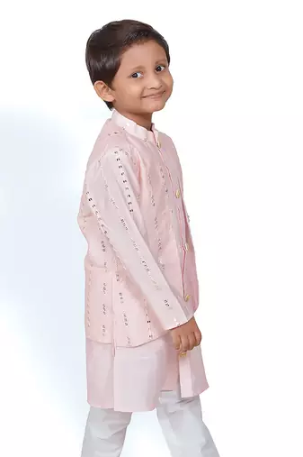 Peach Embroidered attached Jacket with Chudidar