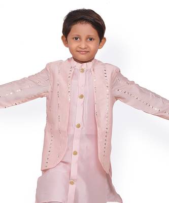 Peach Embroidered attached Jacket with Chudidar 3