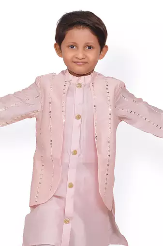 Peach Embroidered attached Jacket with Chudidar