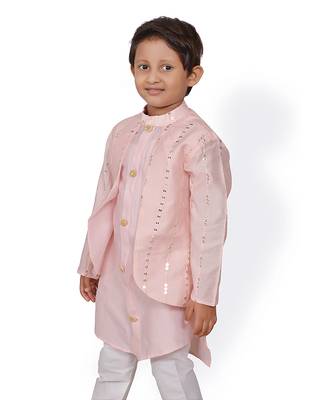 Peach Embroidered attached Jacket with Chudidar 4