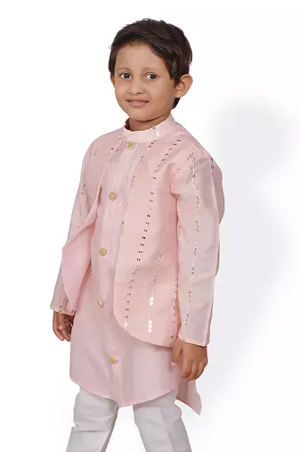 Peach Embroidered attached Jacket with Chudidar