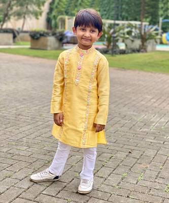 Yellow Embroidered Kurta with Chudidar 1