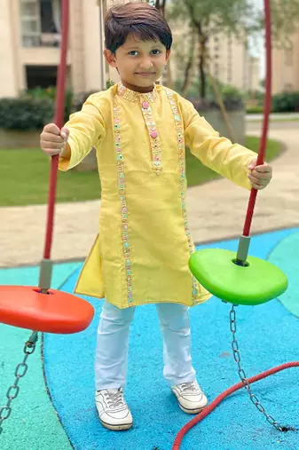 Yellow Embroidered Kurta with Chudidar