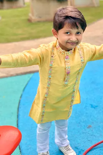 Yellow Embroidered Kurta with Chudidar