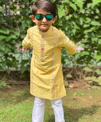 Yellow Embroidered Kurta with Chudidar 6