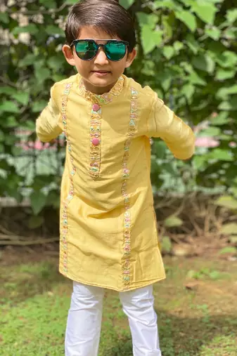 Yellow Embroidered Kurta with Chudidar