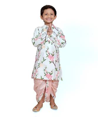 White Embroidered Floral Kurta with Dhoti 1