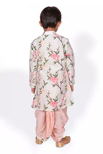 White Embroidered Floral Kurta with Dhoti