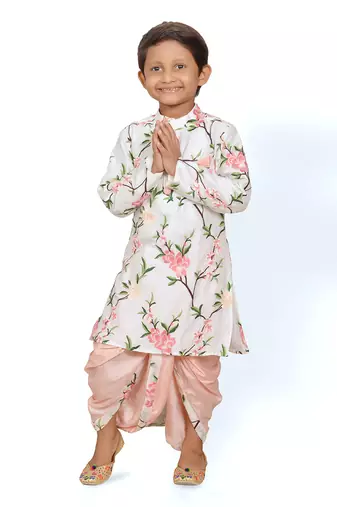 White Embroidered Floral Kurta with Dhoti