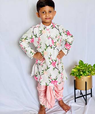 White Embroidered Floral Kurta with Dhoti 4