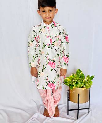 White Embroidered Floral Kurta with Dhoti 5