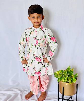 White Embroidered Floral Kurta with Dhoti 6