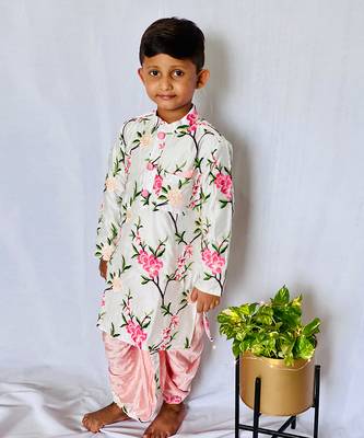 White Embroidered Floral Kurta with Dhoti 7