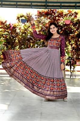 Wine Pashmina Silk with Patola Designer Foil Print Work Gown 1