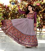 Wine Pashmina Silk with Patola Designer Foil Print Work Gown