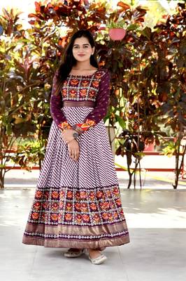 Wine Pashmina Silk with Patola Designer Foil Print Work Gown 2
