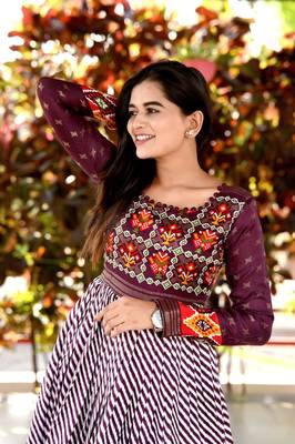 Wine Pashmina Silk with Patola Designer Foil Print Work Gown 3