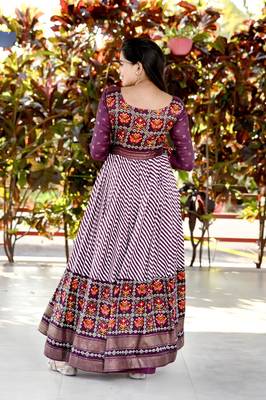 Wine Pashmina Silk with Patola Designer Foil Print Work Gown 4