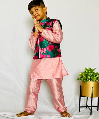 Floral Bandi with pink Kurta and Pajama 3