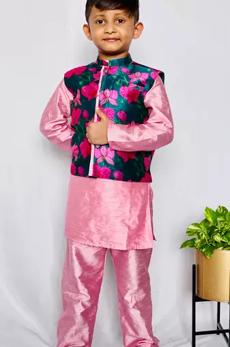 Floral Bandi with pink Kurta and Pajama