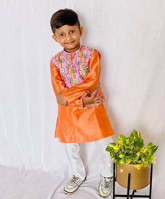 Flower Print Jacket with Kurta and Pajama 1