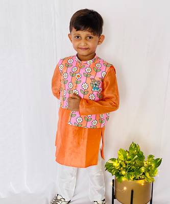 Flower Print Jacket with Kurta and Pajama 2