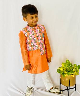 Flower Print Jacket with Kurta and Pajama 3
