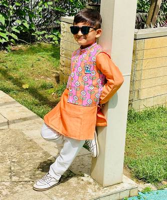 Flower Print Jacket with Kurta and Pajama 5