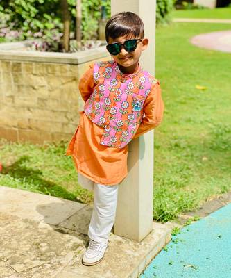Flower Print Jacket with Kurta and Pajama 6