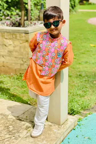 Flower Print Jacket with Kurta and Pajama