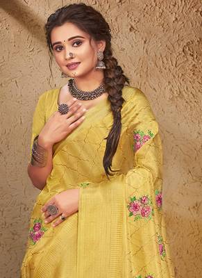 Yellow Organza Weaving Designer Saree 2