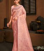 Light Peach kanjivaram Silk Weaving Designer Saree