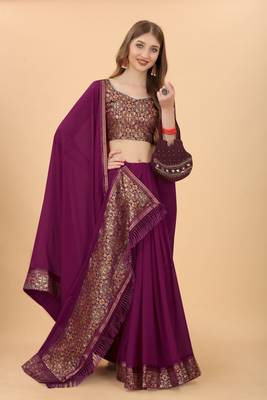Women'S Vichitra Silk Saree With Unstitched Boluse Piece 4