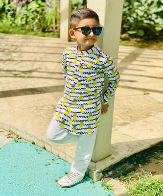 Pineapple Print Round Cut Kurta with Bandi 3