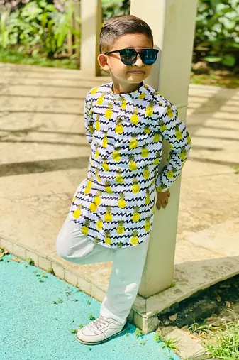 Pineapple Print Round Cut Kurta with Bandi