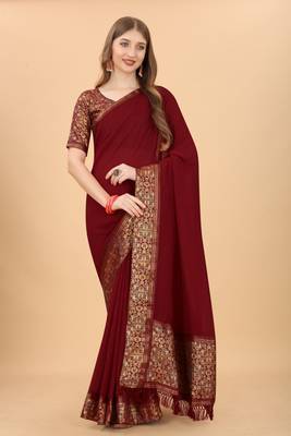 Women'S Vichitra Silk Saree With Unstitched Boluse Piece 1