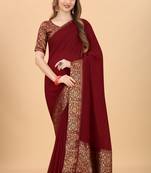 Women'S Vichitra Silk Saree With Unstitched Boluse Piece