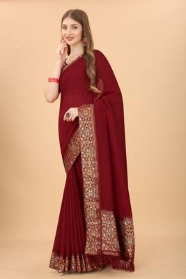 Women'S Vichitra Silk Saree With Unstitched Boluse Piece 2