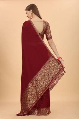 Women'S Vichitra Silk Saree With Unstitched Boluse Piece 3
