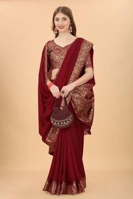 Women'S Vichitra Silk Saree With Unstitched Boluse Piece 4