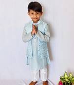 Open Jacket Embroidered Kurta with Pajama
