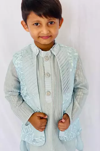 Open Jacket Embroidered Kurta with Pajama