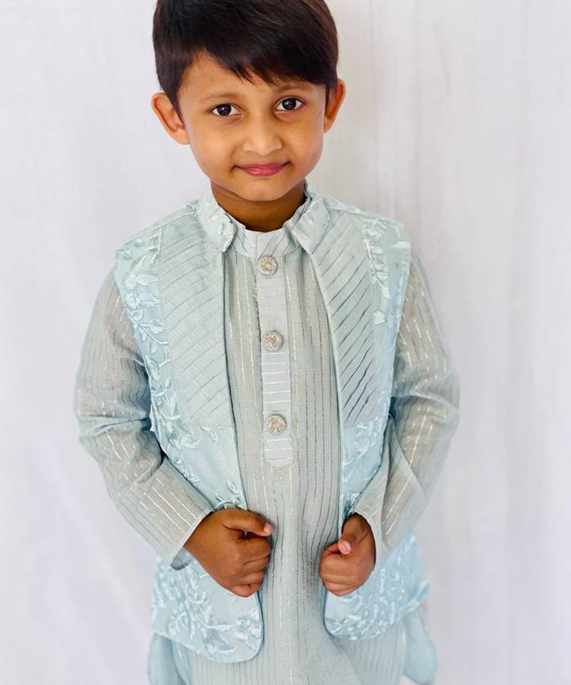 Open Jacket Embroidered Kurta with Pajama