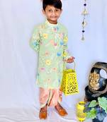 Green Embroidered Kurta with dark peach dhoti